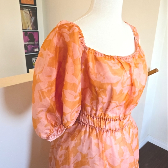 🏷️ARULA 'C' Orange Pink Floral Puff Sleeve Organza Fit Flare Mini Dress 3X - Picture 5 of 12